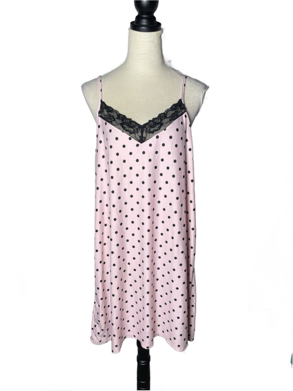 Joyspun Pink & Black Polka Dot Lace-Trim Chemise - XL - Dreamy Soft Collection - Picture 11 of 16